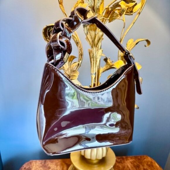 Brown Patent Braided Handbag - Picture 1 of 16